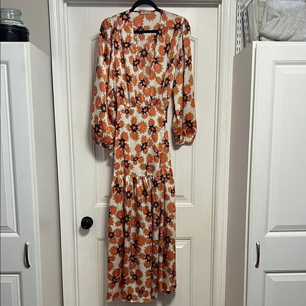 Elegant Floral Wrap Long Sleeve Dress